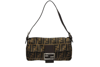 極美品 FENDI フェンディ マンマバケット ワンショルダーバッグ ズッカ柄 キャンバス レザー ブラウン シルバー金具 中古 4b007731
