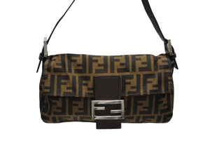 極美品 FENDI フェンディ マンマバケット ワンショルダーバッグ ズッカ柄 キャンバス レザー ブラウン シルバー金具 中古 4b007731