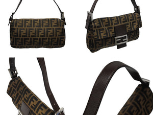 極美品 FENDI フェンディ マンマバケット ワンショルダーバッグ ズッカ柄 キャンバス レザー ブラウン シルバー金具 中古 4b007731