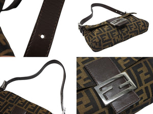 極美品 FENDI フェンディ マンマバケット ワンショルダーバッグ ズッカ柄 キャンバス レザー ブラウン シルバー金具 中古 4b007731