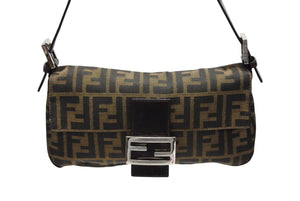 極美品 FENDI フェンディ マンマバケット ワンショルダーバッグ 2145264240 ズッカ柄 キャンバス レザー ブラウン シルバー金具 中古 4b007732