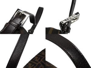 極美品 FENDI フェンディ マンマバケット ワンショルダーバッグ 2145264240 ズッカ柄 キャンバス レザー ブラウン シルバー金具 中古 4b007732