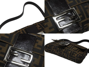 極美品 FENDI フェンディ マンマバケット ワンショルダーバッグ 2145264240 ズッカ柄 キャンバス レザー ブラウン シルバー金具 中古 4b007732