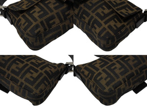 極美品 FENDI フェンディ マンマバケット ワンショルダーバッグ 2145264240 ズッカ柄 キャンバス レザー ブラウン シルバー金具 中古 4b007732