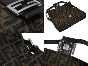 極美品 FENDI フェンディ マンマバケット ワンショルダーバッグ 2145264240 ズッカ柄 キャンバス レザー ブラウン シルバー金具 中古 4b007732