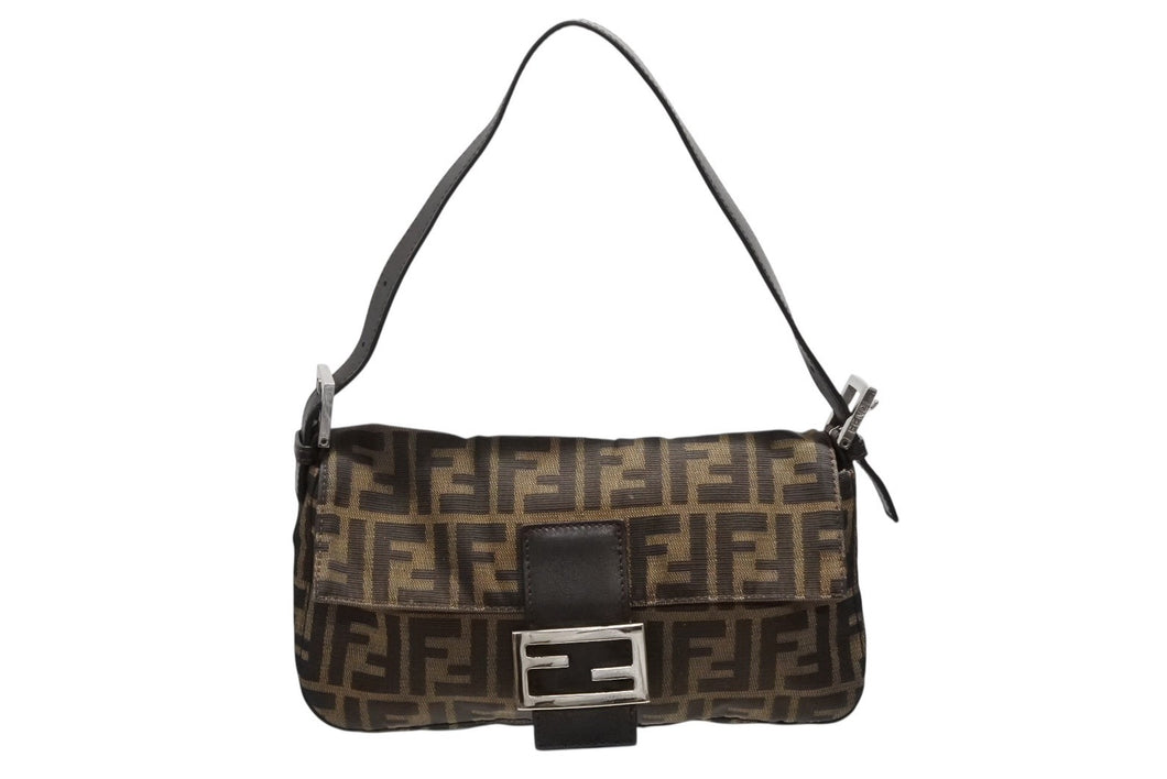 FENDI フェンディ マンマバケット ワンショルダーバッグ 3505 26424 008 ズッカ柄 キャンバス レザー ブラウン シルバー金具 美品 中古 4b007734