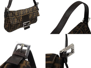 FENDI フェンディ マンマバケット ワンショルダーバッグ 3505 26424 008 ズッカ柄 キャンバス レザー ブラウン シルバー金具 美品 中古 4b007734