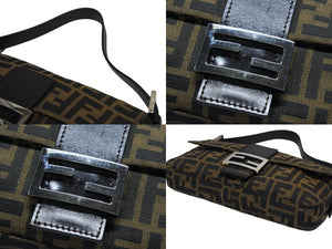 極美品 FENDI フェンディ マンマバケット ワンショルダーバッグ 505 26424 008 ズッカ柄 キャンバス レザー ブラウン シルバー金具 中古 4b007736