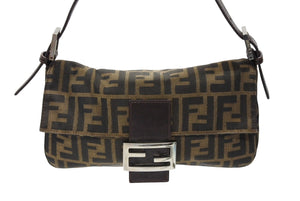 FENDI フェンディ マンマバケット ワンショルダーバッグ 2211-26424-008 ズッカ柄 キャンバス レザー ブラウン シルバー金具 美品 中古 4b007738