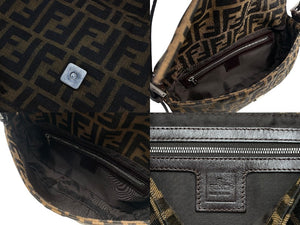 極美品 FENDI フェンディ マンマバケット ワンショルダーバッグ 26424 ズッカ柄 キャンバス レザー ブラウン シルバー金具 中古 4b007739