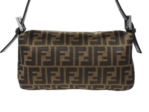 極美品 FENDI フェンディ マンマバケット ワンショルダーバッグ 26424 ズッカ柄 キャンバス レザー ブラウン シルバー金具 中古 4b007739