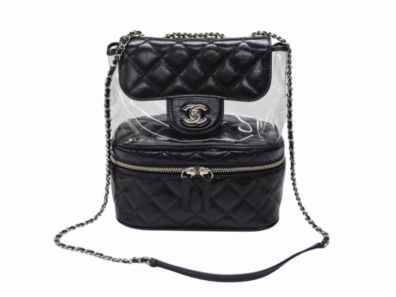 極美品 CHANEL シャネル チェーンショルダーバッグ A57826 25番台 ココマーク キルティング カーフスキン PVC ブラック シルバー金具 中古 4b007743