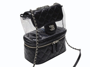 極美品 CHANEL シャネル チェーンショルダーバッグ A57826 25番台 ココマーク キルティング カーフスキン PVC ブラック シルバー金具 中古 4b007743