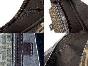 極美品 FENDI フェンディ マンマバケット ワンショルダーバッグ キャンバス レザー ブラウン シルバー金具 中古 4b007745
