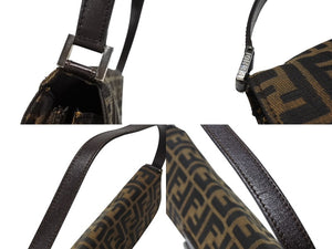 極美品 FENDI フェンディ マンマバケット ワンショルダーバッグ キャンバス レザー ブラウン シルバー金具 中古 4b007745