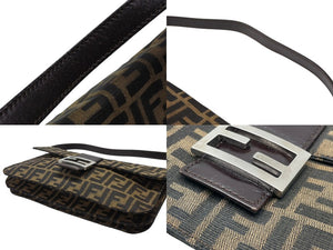 極美品 FENDI フェンディ マンマバケット ワンショルダーバッグ キャンバス レザー ブラウン シルバー金具 中古 4b007745