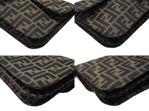 極美品 FENDI フェンディ マンマバケット ワンショルダーバッグ キャンバス レザー ブラウン シルバー金具 中古 4b007745