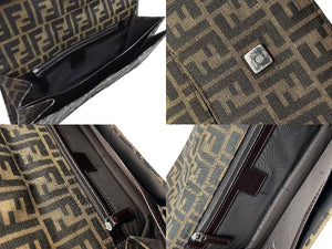極美品 FENDI フェンディ マンマバケット ワンショルダーバッグ キャンバス レザー ブラウン シルバー金具 中古 4b007745