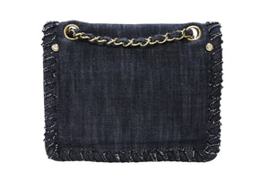 極美品 CHANEL シャネル 夜行飛行 チェーンショルダーバッグ A31929 10番台 ココマーク デニム ネイビー パッチ 刺繍 ゴールド金具 中古 4b007750