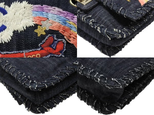 極美品 CHANEL シャネル 夜行飛行 チェーンショルダーバッグ A31929 10番台 ココマーク デニム ネイビー パッチ 刺繍 ゴールド金具 中古 4b007750