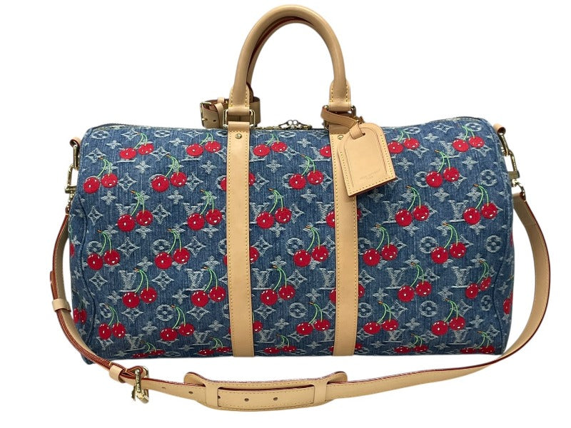 同じく同様 ルイヴィトン ルイヴィトン LV×TM キーポルバンドリエール 45 チェリーデニムモノグラム 村上隆 M13875 中古 4b007753 