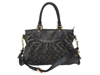 極美品 LOUIS VUITTON ルイヴィトン LV ネオカヴィ MM ハンドバッグ M95351 モノグラム デニム ブラック 2WAY ゴールド金具 中古 4b007754