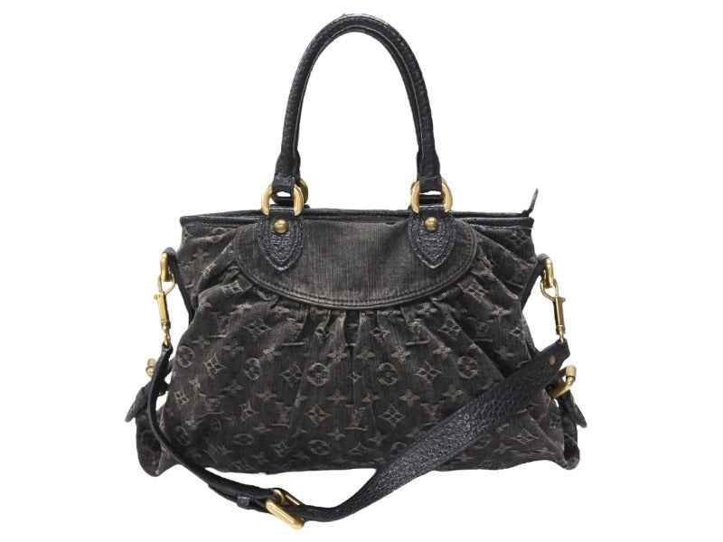 極美品 LOUIS VUITTON ルイヴィトン LV ネオカヴィ MM ハンドバッグ M95351 モノグラム デニム ブラック 2WAY ゴールド金具 中古 4b007754