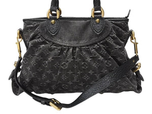 極美品 LOUIS VUITTON ルイヴィトン LV ネオカヴィ MM ハンドバッグ M95351 モノグラム デニム ブラック 2WAY ゴールド金具 中古 4b007754