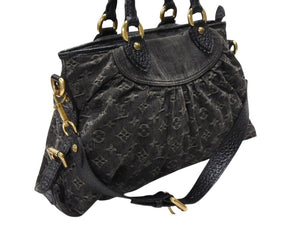極美品 LOUIS VUITTON ルイヴィトン LV ネオカヴィ MM ハンドバッグ M95351 モノグラム デニム ブラック 2WAY ゴールド金具 中古 4b007754