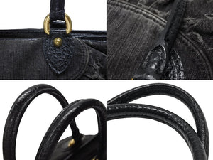 極美品 LOUIS VUITTON ルイヴィトン LV ネオカヴィ MM ハンドバッグ M95351 モノグラム デニム ブラック 2WAY ゴールド金具 中古 4b007754