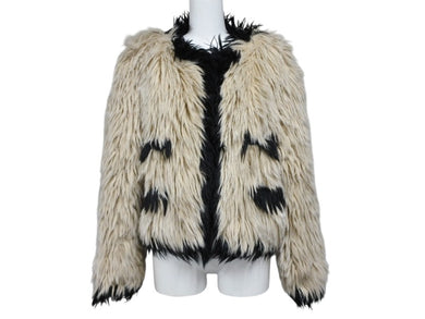 Very good condition CHANEL fur jacket with Coco Mark print, beige and black, size 42, P03723, pre-owned, 4b007757 