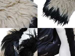 Very good condition CHANEL fur jacket with Coco Mark print, beige and black, size 42, P03723, pre-owned, 4b007757 
