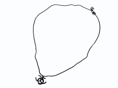 CHANEL シャネル ダブル ココマーク ネックレス 09A刻印 重量11.0g クリア ロゴ シルバー金具 美品 中古 4b007758