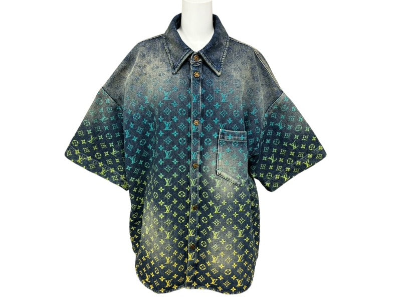 Excellent condition LOUIS VUITTON Rainbow Monogram Denim Shirt RM231 YM4 HOS72X Indigo Multicolor Cotton Size XL Pre-owned 4b007762 