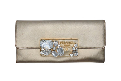 PRADA プラダ ビジュー 長財布 ロングウォレット イタリア製 レザー ビジュー ゴールド金具 良品 中古 4b007782