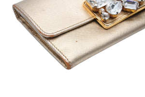 PRADA プラダ ビジュー 長財布 ロングウォレット イタリア製 レザー ビジュー ゴールド金具 良品 中古 4b007782