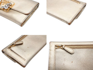PRADA プラダ ビジュー 長財布 ロングウォレット イタリア製 レザー ビジュー ゴールド金具 良品 中古 4b007782