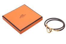 画像をギャラリービューアに読み込む, HERMES エルメス Jumbo H ジャンボチョーカー ネックレス 2連ブレスレット アクセサリー レザー ブラウン ゴールド金具 美品 中古 4b007854