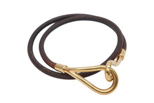 画像をギャラリービューアに読み込む, HERMES エルメス Jumbo H ジャンボチョーカー ネックレス 2連ブレスレット アクセサリー レザー ブラウン ゴールド金具 美品 中古 4b007854