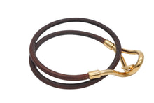 画像をギャラリービューアに読み込む, HERMES エルメス Jumbo H ジャンボチョーカー ネックレス 2連ブレスレット アクセサリー レザー ブラウン ゴールド金具 美品 中古 4b007854