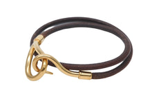 画像をギャラリービューアに読み込む, HERMES エルメス Jumbo H ジャンボチョーカー ネックレス 2連ブレスレット アクセサリー レザー ブラウン ゴールド金具 美品 中古 4b007854