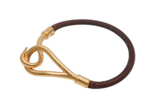 画像をギャラリービューアに読み込む, HERMES エルメス Jumbo H ジャンボブレスレット アクセサリー レザー ブラウン ゴールド金具 美品 中古 4b007855
