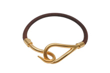 画像をギャラリービューアに読み込む, HERMES エルメス Jumbo H ジャンボブレスレット アクセサリー レザー ブラウン ゴールド金具 美品 中古 4b007855