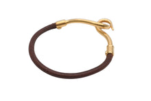 画像をギャラリービューアに読み込む, HERMES エルメス Jumbo H ジャンボブレスレット アクセサリー レザー ブラウン ゴールド金具 美品 中古 4b007855