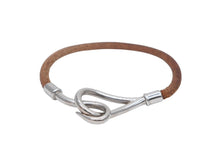 画像をギャラリービューアに読み込む, HERMES エルメス Jumbo H ジャンボブレスレット アクセサリー レザー ブラウン シルバー金具 良品 中古 4b007856