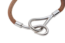 画像をギャラリービューアに読み込む, HERMES エルメス Jumbo H ジャンボブレスレット アクセサリー レザー ブラウン シルバー金具 良品 中古 4b007856
