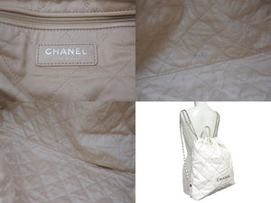 CHANEL シャネル CHANEL22 チェーンショルダーリュック ラージ 2WAY AS3313 ランダム番台 カーフ ココマーク ホワイト 美品 中古 4b007871