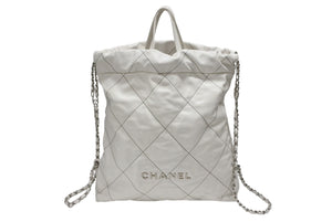 CHANEL シャネル CHANEL22 チェーンショルダーリュック ラージ 2WAY AS3313 ランダム番台 カーフ ココマーク ホワイト 美品 中古 4b007871