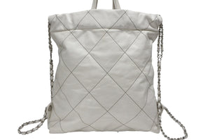CHANEL シャネル CHANEL22 チェーンショルダーリュック ラージ 2WAY AS3313 ランダム番台 カーフ ココマーク ホワイト 美品 中古 4b007871