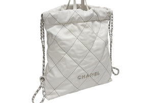 CHANEL シャネル CHANEL22 チェーンショルダーリュック ラージ 2WAY AS3313 ランダム番台 カーフ ココマーク ホワイト 美品 中古 4b007871